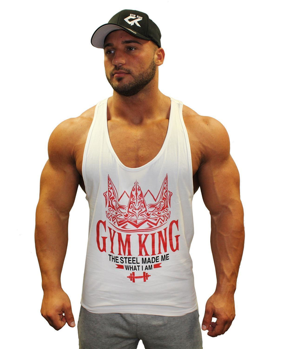 Gym King Stringer Tank Top Bodybuilding Tank L Weiss